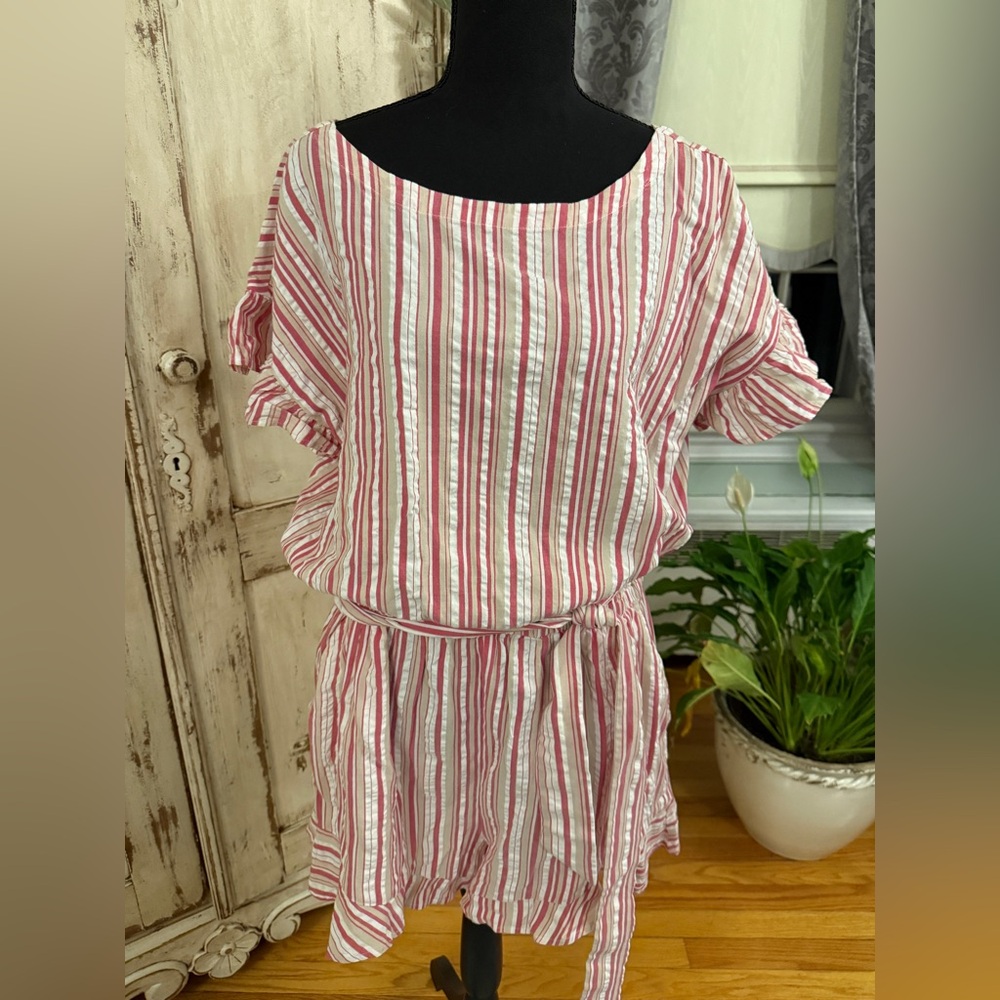 Loft Striped Romper. Cotton blend. Large.NWT. Cottage-core. Beach, resort